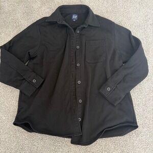 GAP Vintage Soft Shirt Jacket‎ Womens XS Black Fleece Oversized Cozy Casual Fall